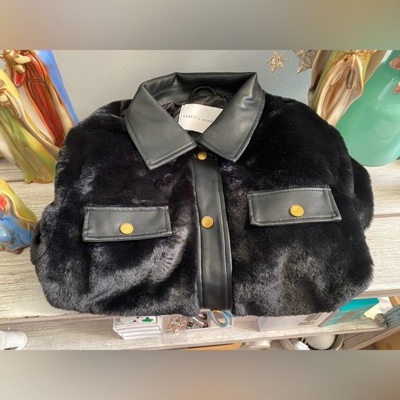 Rebecca Minkoff Faux Leather Trim Faux Fur Jacket ✨ Size Medium | black - Picture 9 of 15